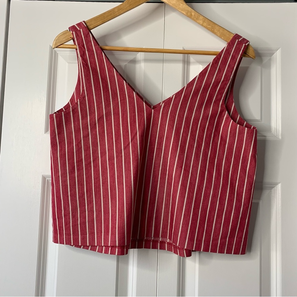 Club Monaco Red and White Striped Cotton Blend Crop Top Size M